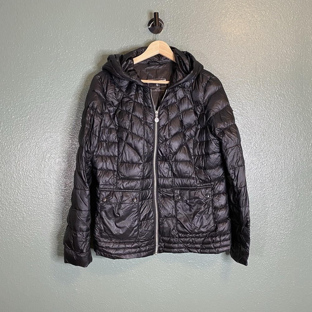 Bernardo Women's Primaloft Hooded Quilted Jacket Black Sz Large‎